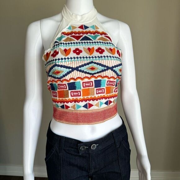 Altered State Boho Embroidered Cotton Halter Top NWT - Picture 2 of 6